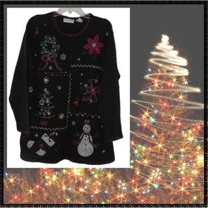 Ugly CHRISTMAS Sweater M Beautifully Beaded L/Slvs